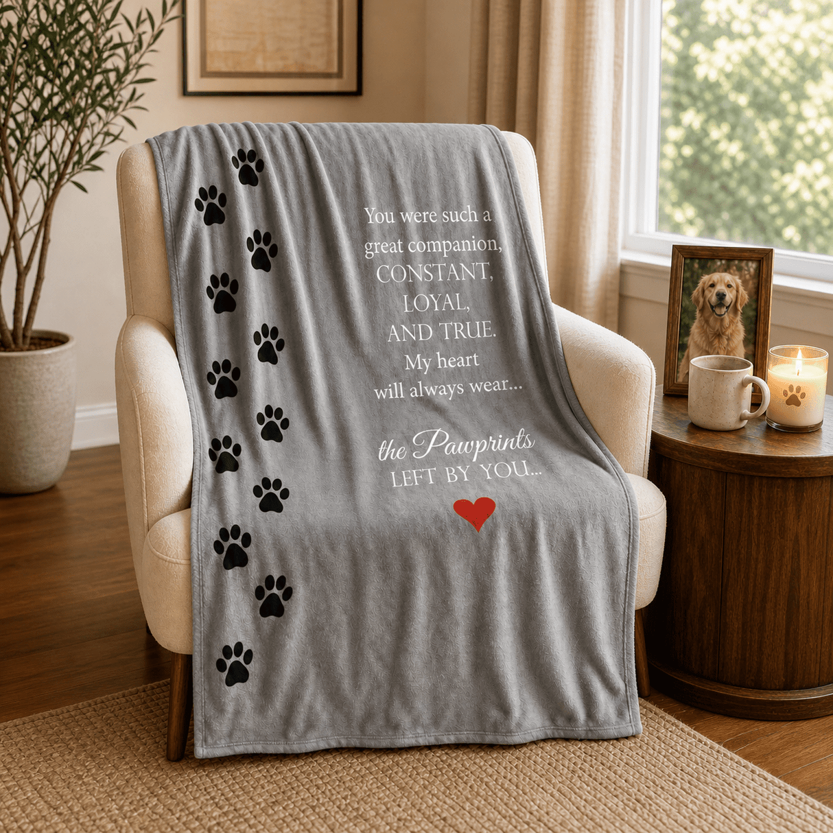Sympathy Gift for Pet Loss | Pawprints Left by You Blanket - The Comfort Company