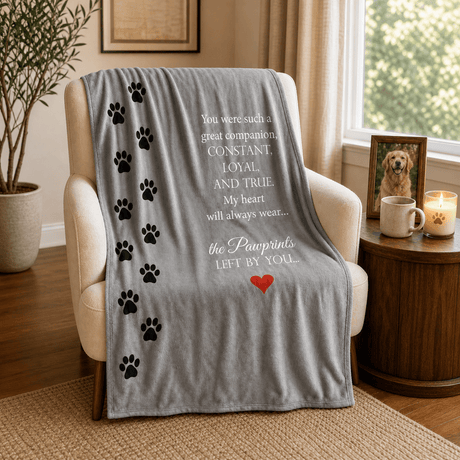 Sympathy Gift for Pet Loss | Pawprints Left by You Blanket - The Comfort Company