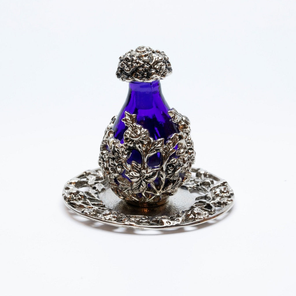 Tear Bottle | Silver Victorian With Blue Glass - The Comfort Company